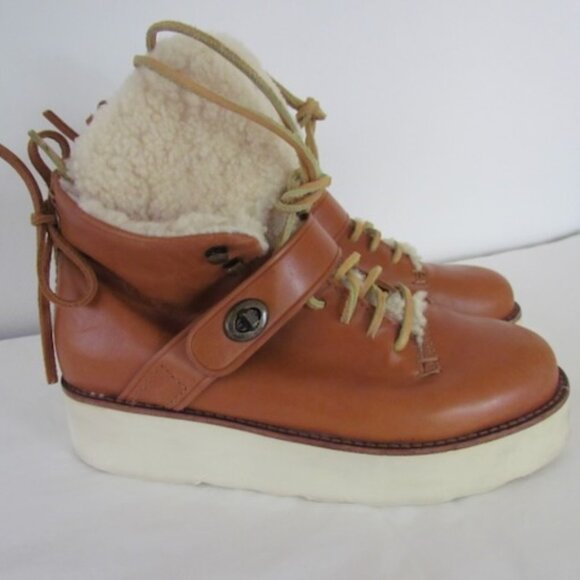 Coach Urban Hiker Leather Boots Patform Shearling Womens Size 8B lalavintage - Picture 1 of 16